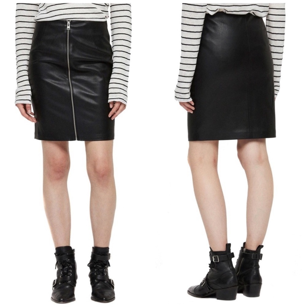 All Saints Axel Faux Leather Zip Front Skirt Black Classic Edge Size 8 - Picture 1 of 12